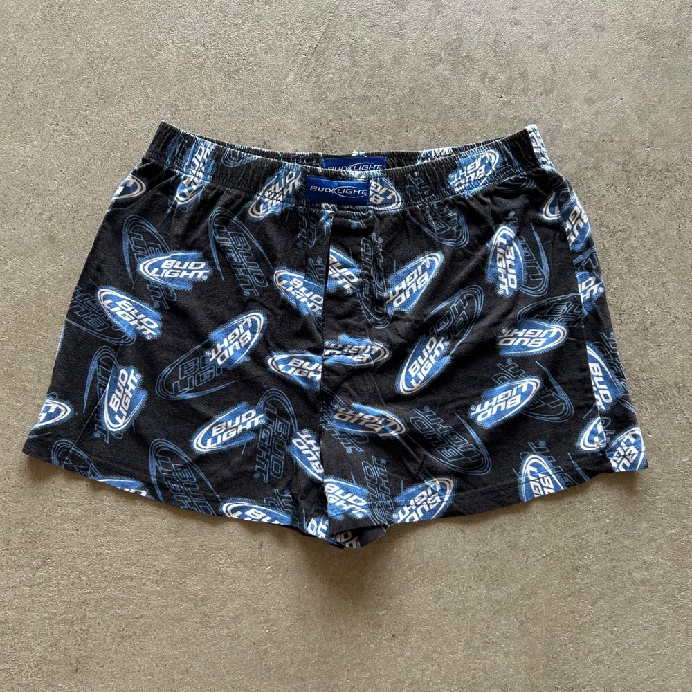 Vintage Bud Light Boxer Shorts Size 30 Black 2009 AOP Beer Lounge Sleep Shorts